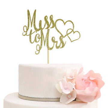 Miss To Mrs Cake Topper For Bridal Shower, Engagement, Wedding Party Decorations, Gold Glitter