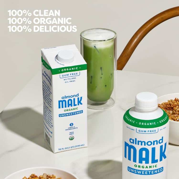 Malk Organic Unsweetened Almond Milk - 32 Fl Oz - 6 Pack - Non Gmo, Whole 30 Approved, Dairy Free, Vegan, Plant Based