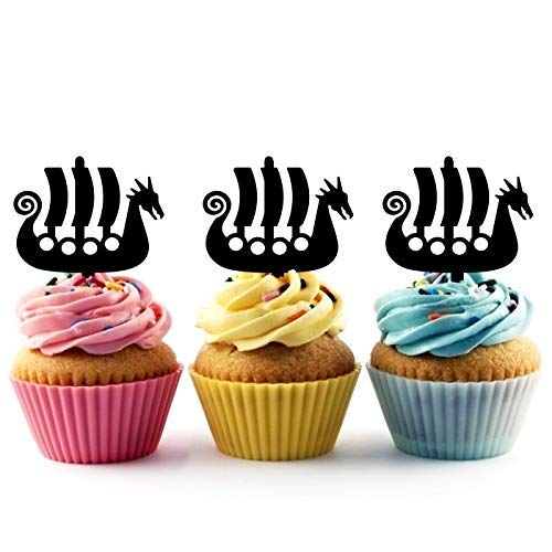 Viking Ship Silhouette Acrylic Cupcake Toppers 12 Pcs