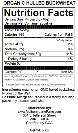 Buckwheat, 5 Pounds Usda Certified Organic, Non-Gmo, Hulled, Whole, (Groats) Bulk, Product Of Usa, Mulberry Lane Farms