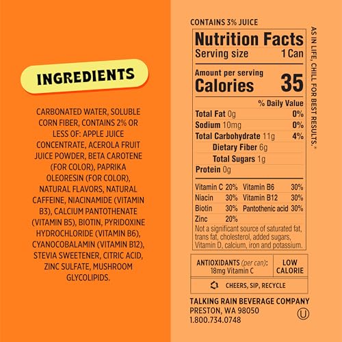 Popwell Prebiotic Soda - Orange Cream Flavor, 12 oz Cans, 6g Fiber, 1g Sugar, Immunity Support, Pack of 12