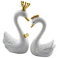 Lq Industrial Swan Birthday Cake Topper 1Pair Small White Resin Swan Couple Figurine Ornaments Set With Gold Crown For Home Deco