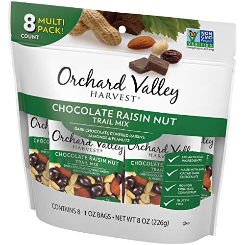 ORCHARD VALLEY HARVEST Chocolate Raisin Nut Trail Mix, 1 oz (Pack of 8), Non-GMO, No Artificial Ingredients
