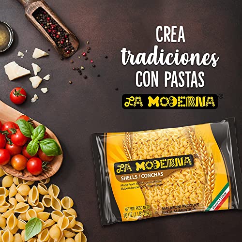 La Moderna, Conchas, Pasta, Hecha Con Sémola De Trigo Durum, Enriquecida Con Vitaminas Y Hierro, 16 Oz, Pack De 20