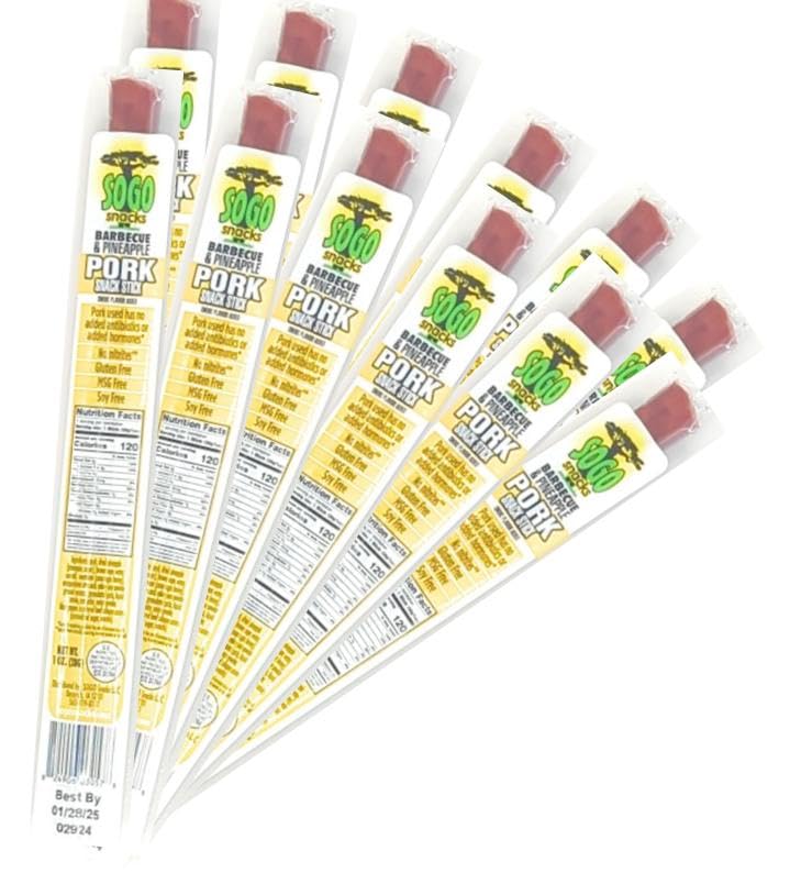BBQ & Pineapple Natural Pork Meat Sticks, Sogo Snacks, No Nitrates, Gluten, Soy, MSG, Dairy or Nuts. Pork Used Has No Added Anti