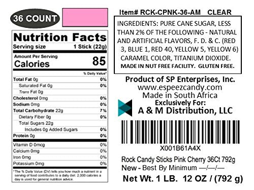 Espeez Extra Large Pink Cherry Rock Candy Sticks - 36 Individually Wrapped for Parties, Buffets, Birthdays, Showers