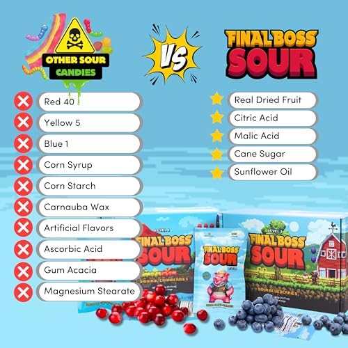FINAL BOSS Extremely Super Sour Candy - Chewy Blueberry Gummies, Low Calorie Snack, 1.06 Ounce Bags, Pack of 10