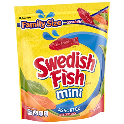 SWEDISH FISH Mini Assorted Soft & Chewy Candy, Family Size, Bulk Candy, 1.8 lb (Pack of 2)