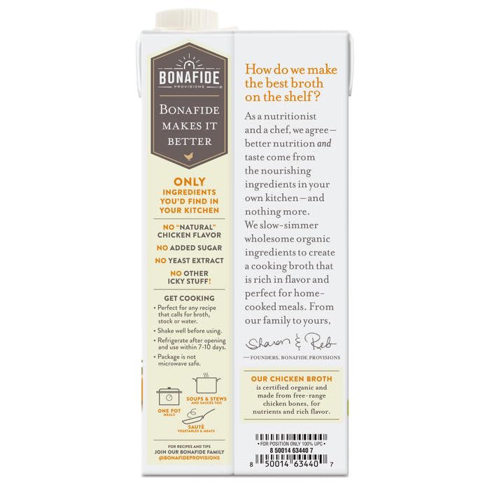 Bonafide Provisions Organic Chicken Broth, Shelf Stable 32 Fl Oz - Pack Of 6