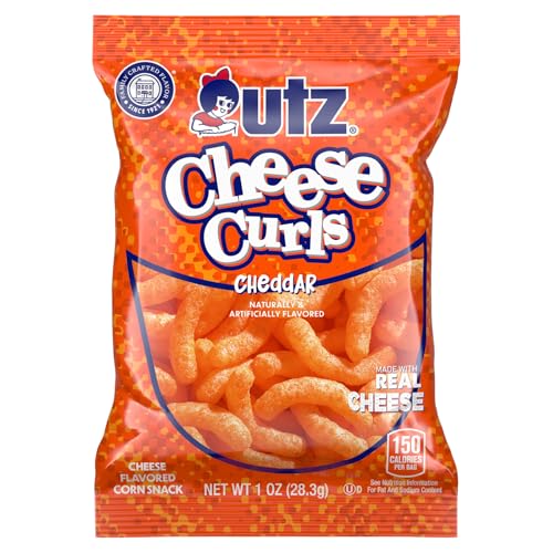 Utz Cheese Curls Baked Cheddar Snacks, 1 oz Bags (60 Count), Gluten Free, Cholesterol Free, Trans-Fat Free