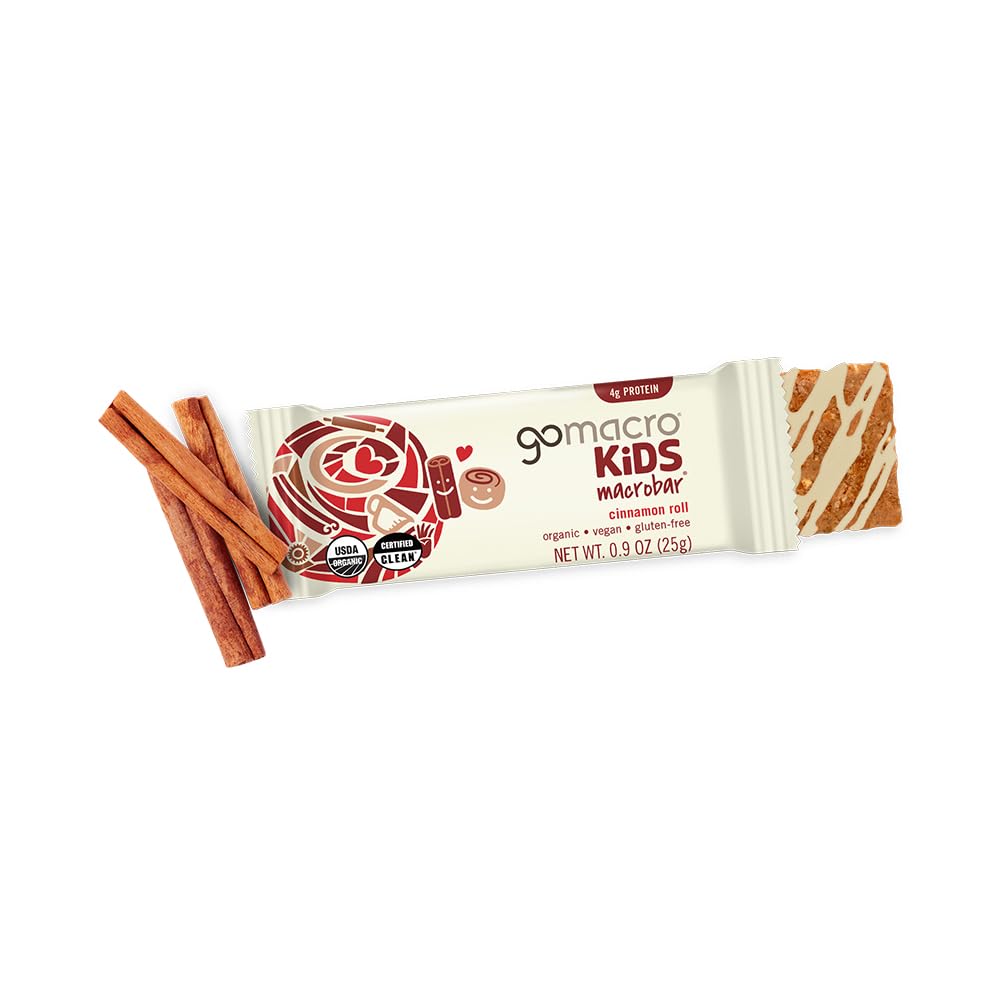 GoMacro Kids MacroBar Organic Vegan Snack Bars - Cinnamon Roll (0.9 Ounce Bars, 7 Count)