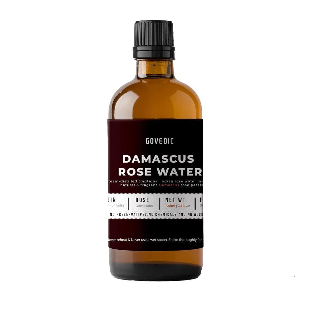 govedic Rose Water for Cooking  Baking  Cocktails | 100% Food Grade Rose Water | Face & Hair Care | Steam-Distilled Edible Damask Rose | 100 ml 3.38 Oz