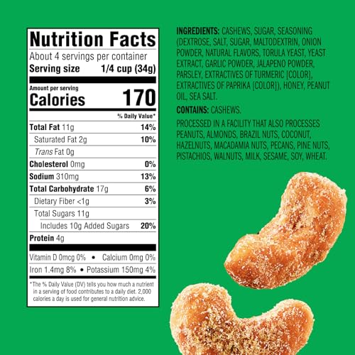 Emerald Nuts Hot Honey Cashews (1-Pack) | 5Oz Resealable Bag | Kosher Dairy Certified, Non-Gmo, Contains No Artificial Preservat