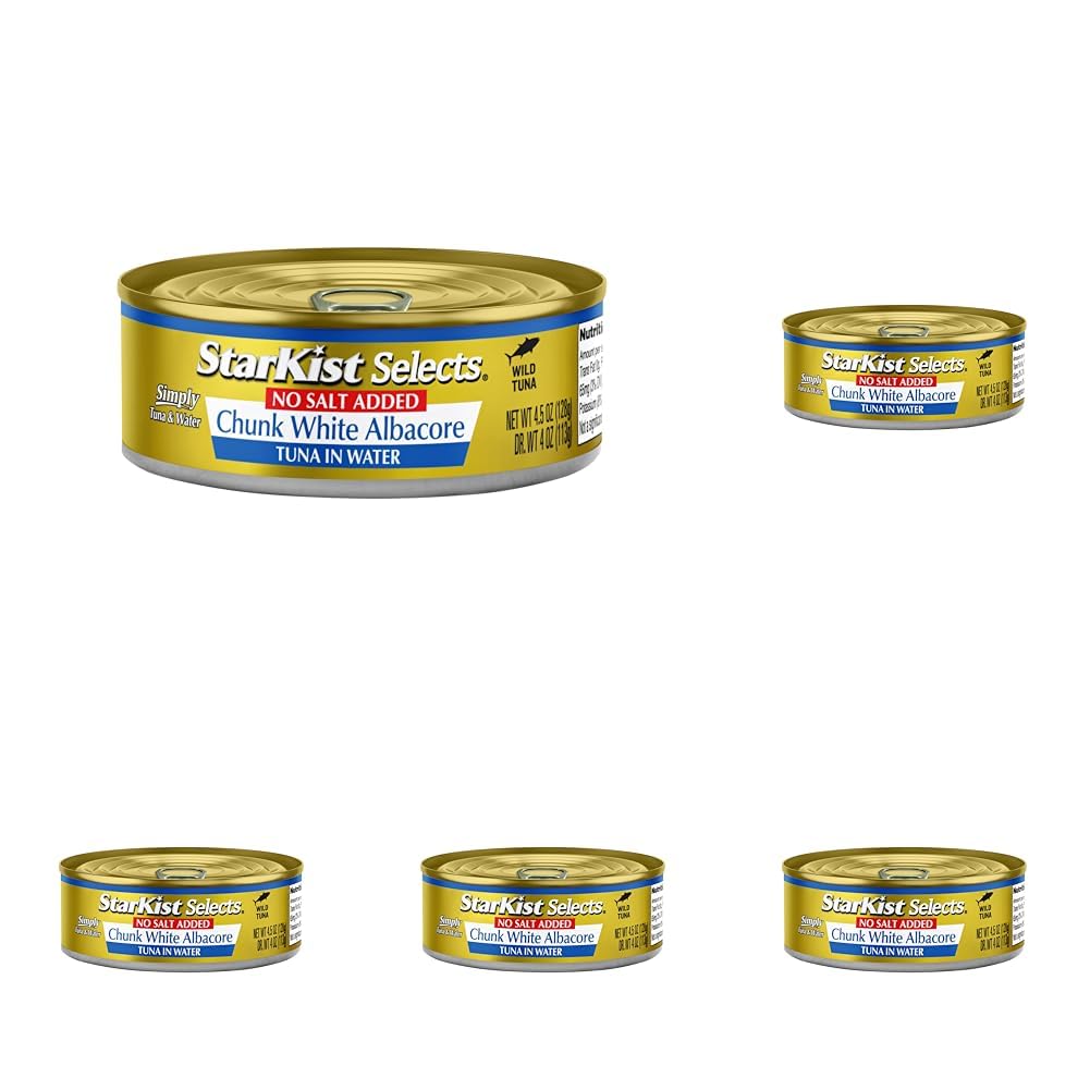 StarKist Selects No Salt Added Chunk White Albacore Tuna in Water - 4.5 oz Can (Pack of 5)