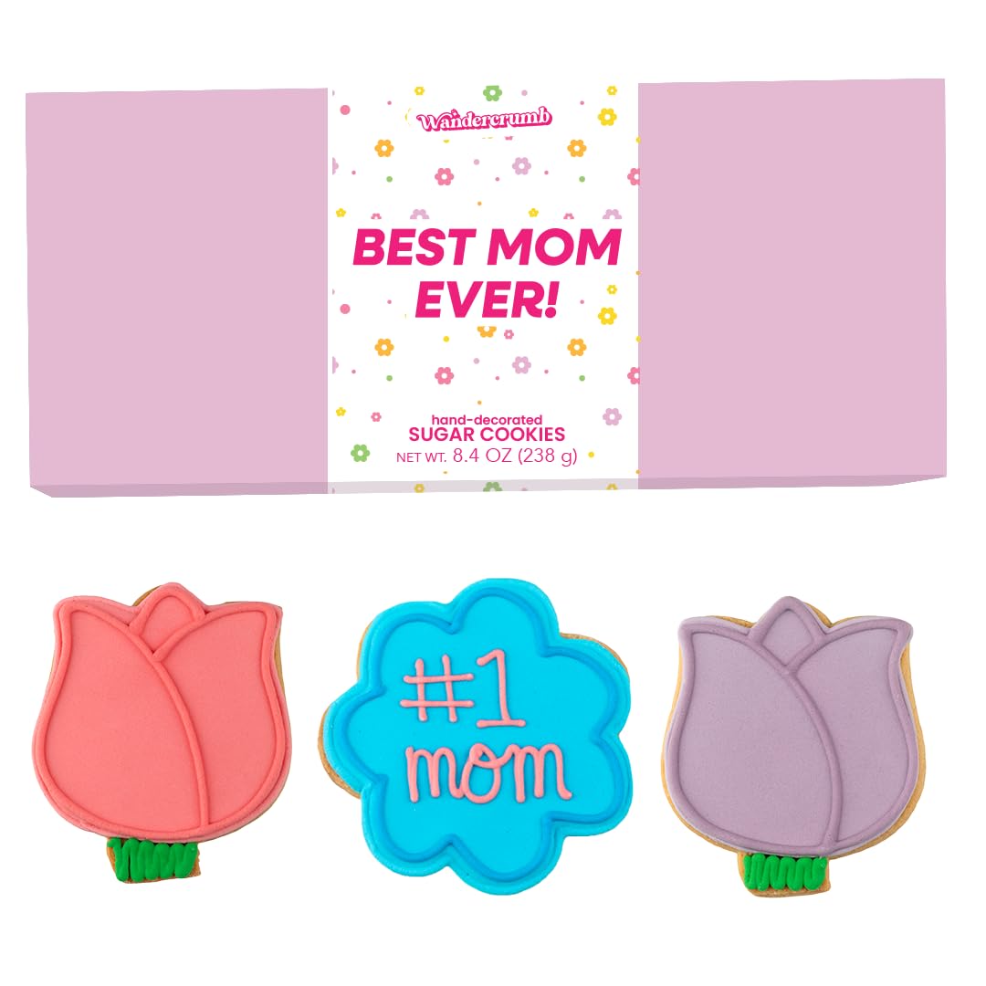 WANDERCRUMB | Mom Birthday Gifts | Hand Decorated Sugar Cookies Gift Set - 3 Pack in Box with Message Card - Birthday Gifts for 