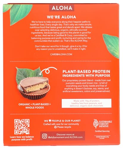 ALOHA Organic Plant Based Protein Bars, Peanut Butter Cup , 1.98-Ounce Bars, (Pack of 5)
