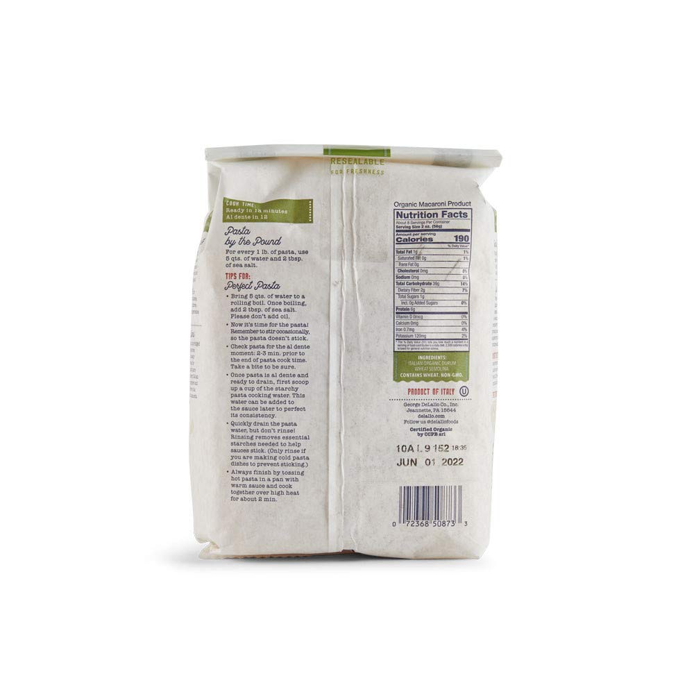 Delallo Organic Rigatoni #21, 16 Oz