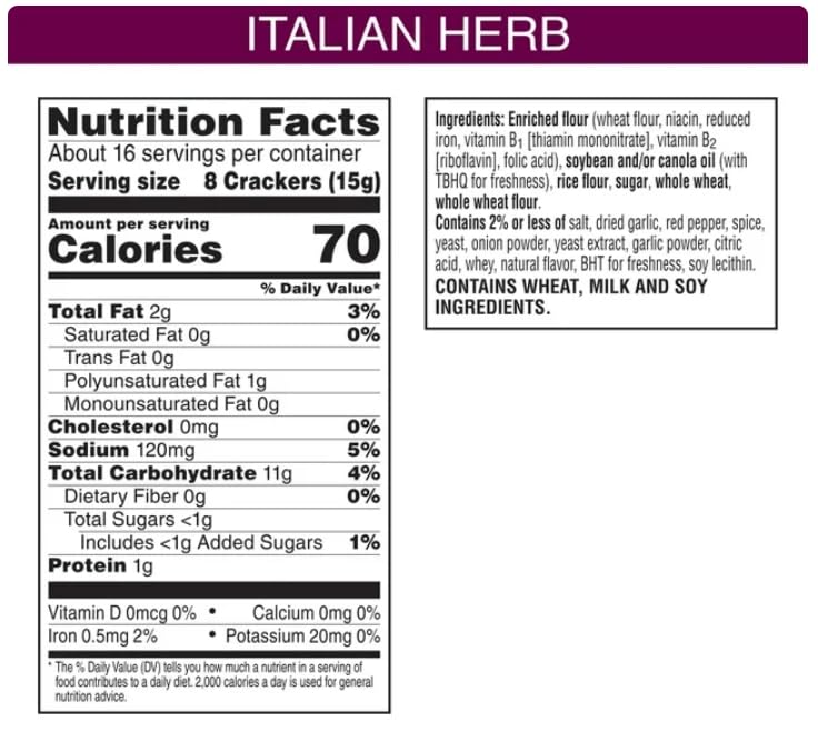 Generic Toasteds Italian Herb Flatbreads 2x 8.7oz Boxes. (Formerly Kellogg s Town House Flatbread Crisps).