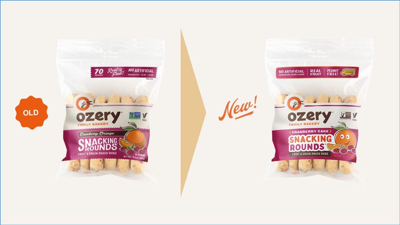 Ozery Bakery Cranberry Muffin Snacking Rounds, Allergen Free, Vegan, Made with Real Fruit, Snack Buns,12 Buns Per Bag, Pack of 6