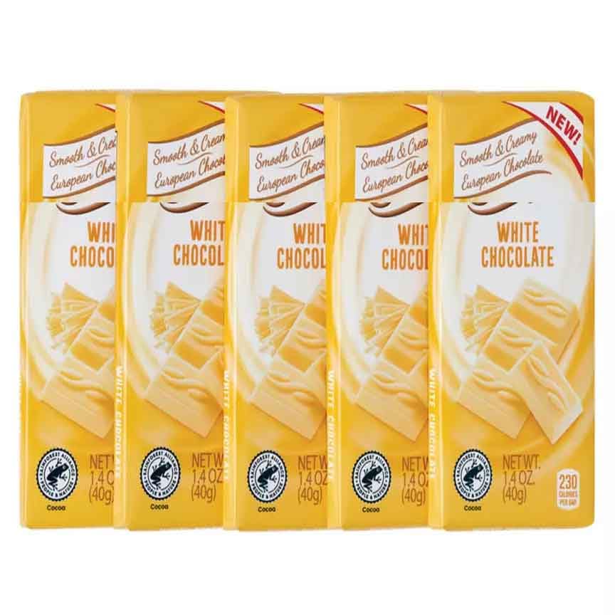 Generic White Chocolate Bars, Gluten Free, Individually Wrapped, 5 Bars, 1.4oz Each