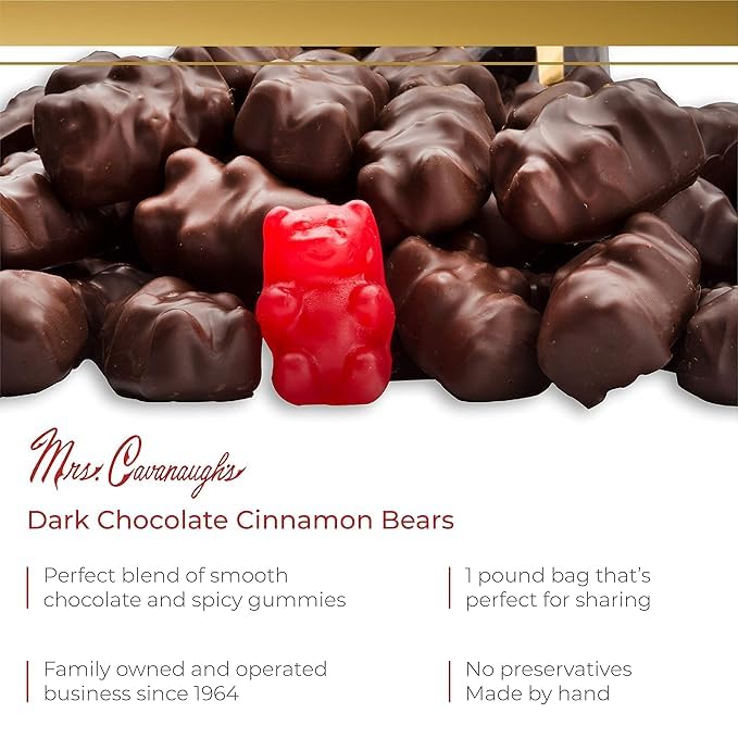 Mrs. Cavanaugh’S Dark Chocolate Covered Cinnamon Bears 2 Lbs – Soft Gummy Bears Dipped In Rich Dark Chocolate – Chocolate Candy Treat For Gifts, Holidays & Snacking