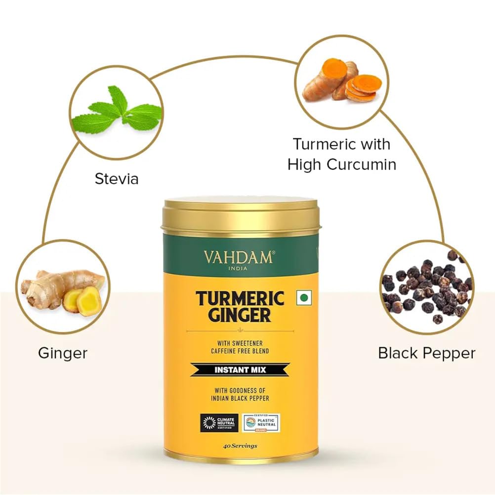 VAHDAM Golden Milk Latte Mix - Turmeric & Ginger, 3.53 oz, Caffeine Free, Non-GMO, Gluten Free, 40 Servings