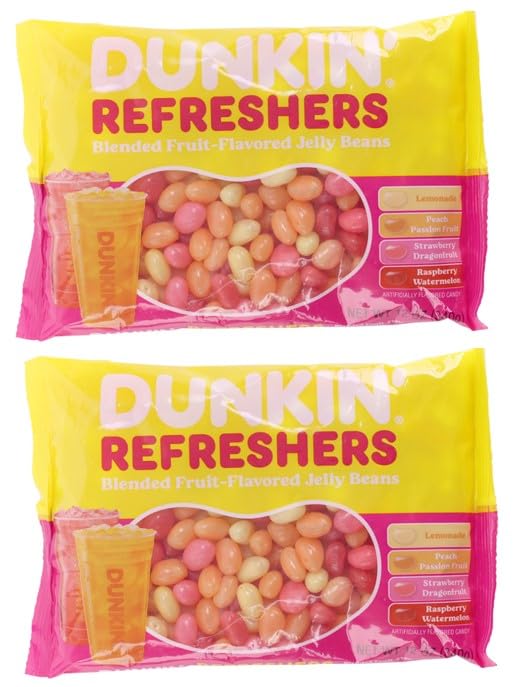 Dunkin' Refreshers Fruit-Flavored Jelly Beans, Assorted Flavors, 2 Pack Candy Snacks & Sweets, 24 oz total