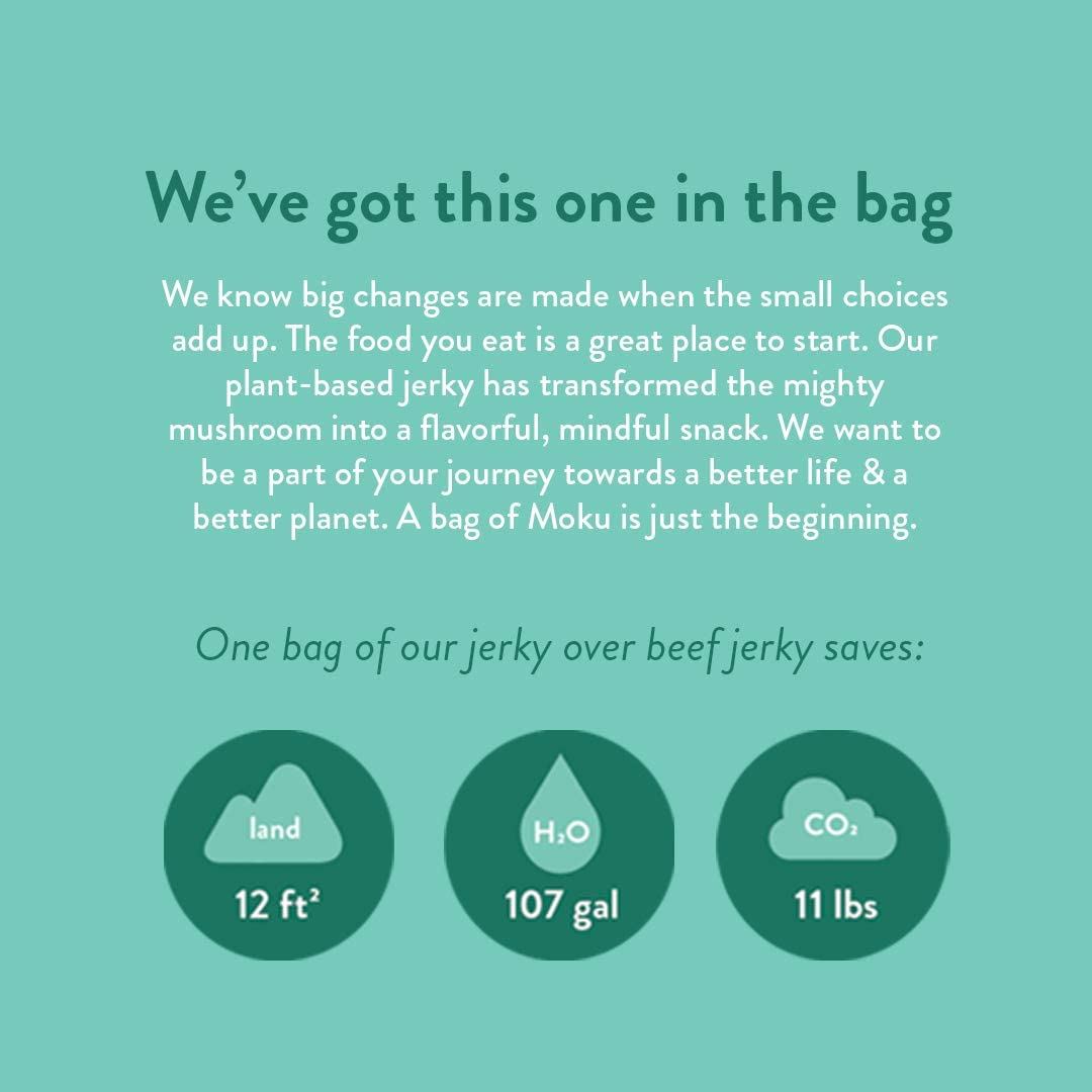 Moku Plant-Based Mushroom Jerky, Vegan, Gluten Free, Soy-Free, Non-Gmo, No Artificial Sweetener, Healthy Snacks, 2.0 Oz Ea (3 Co