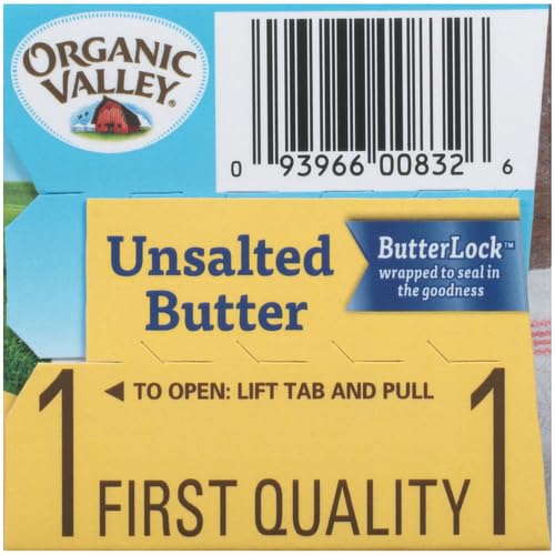 Organic Valley Butter (Unsalted) - Organic, Pasture Raised, Non GMO - 4 Sticks - 16 oz