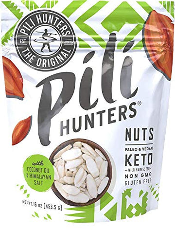 Pili Hunters Wild Sprouted Pili Nuts, Keto Vegan Snacks, 1lb Bag, Gluten Free, No Sugar Added, Low Carb Energy