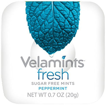 Velamints Fresh Peppermint Sugar Free Mints Tin - Fresh Breath Mint Aspartame-Free Sweetened with Stevia, 20 Gram (Pack of 6 Tin