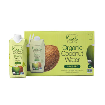 Real Coco Organic Pressed Coconut Water (12-Pack 500mL), USDA Organic, No Sugar Added, Essential Electrolytes, Plant Based, NON 