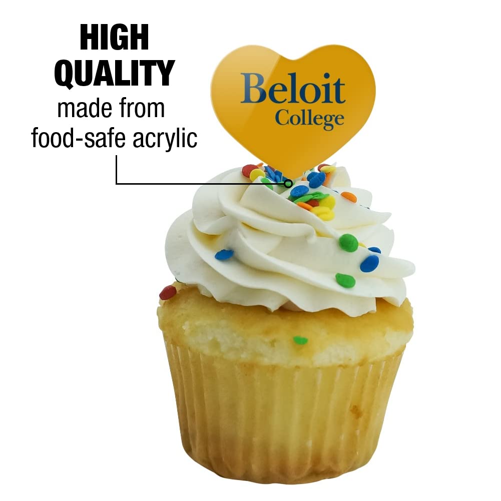 GRAPHICS & MORE Heart Cupcake Picks Set of 6, Acrylic, Beloit College, Model CUPT.HRT.ACR.6PK.CLCBLI500B
