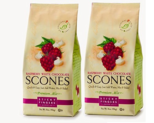 Sticky Fingers Scone Mix (Pack of 2) 15 Ounce Bags - All Natural Scone Baking Mix (Raspberry White Chocolate)