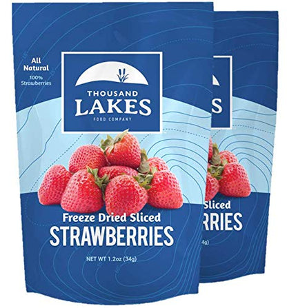 Thousand Lakes Freeze Dried Fruit - Strawberries 2-pack 1.2 ounces (2.4 ounces total) | No Sugar Added | 100% Sliced Strawberrie