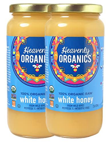 Heavenly Organics 100% Organic Raw White Honey 2 Pack, 22 OZ/Jar, Lightly Filtered, Dairy, Nut, Gluten, Chemical Free