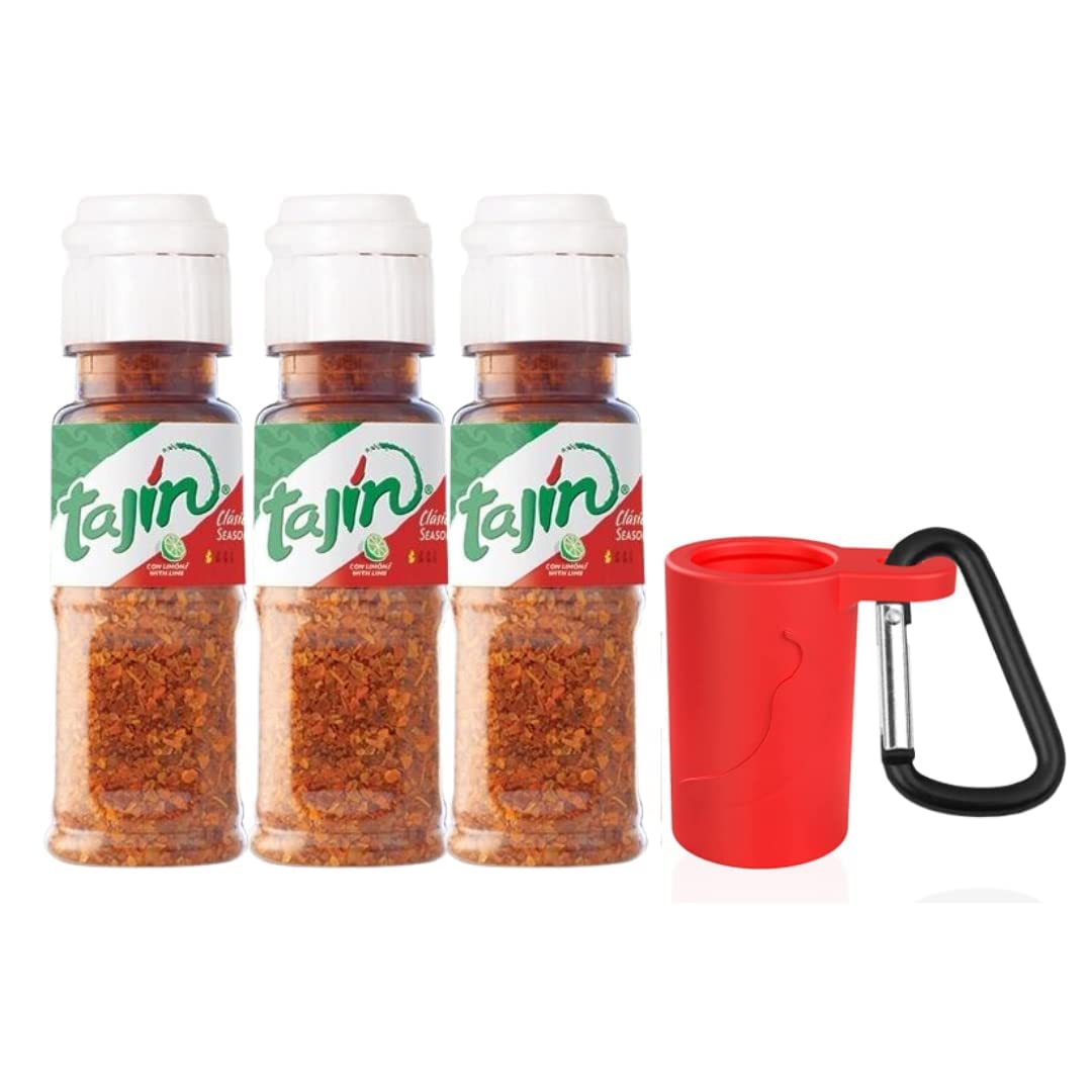 Dubbs Hardware Portable Tajín Seasoning Bottle - Chili-Lime Flavor Enhancer with Silicone Keychain Holder, 0.35oz (Pack of 3)