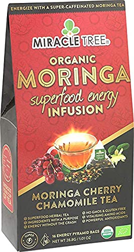 Tree Moringa Energy Tea - Cherry Chamomile, Organic, Non-GMO, 16 Count (Pack of 5)