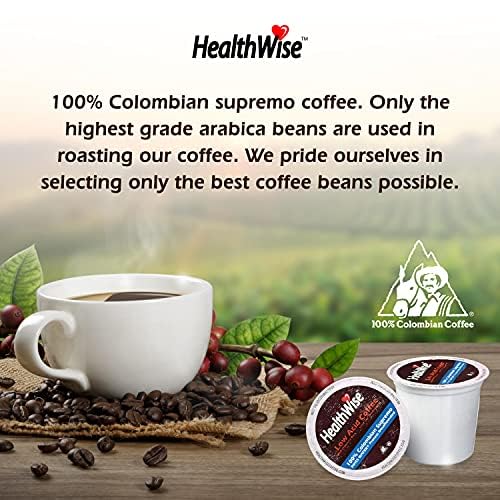 Healthwise Low Acid Unflavored Decaf  Chemical-Free Swiss Water Process  99.9% Caffeine Free  100% Colombian Coffee K-Cups - Medium Roast  Healthier for Sensitive Stomachs - 36 Count (Pack of 3)
