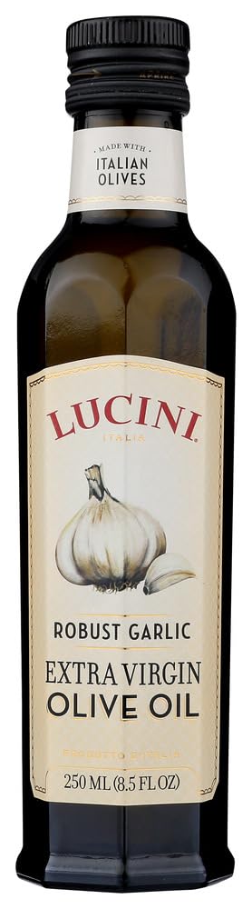 Lucini Italia Robust Garlic Extra Virgin Olive Oil - EVOO Infused with Fresh Garlic - Olive Oil for Marinade, Grilling, Roasting