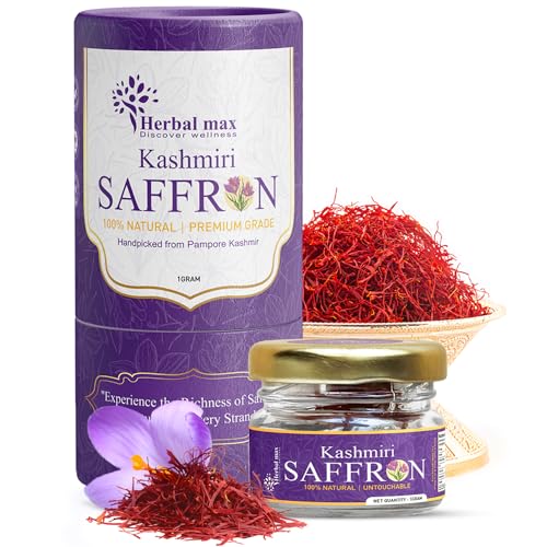 Herbal max Kashmiri Mongra Saffron Kesar, 1g | A+++ Grade | For Food, Cooking, Sweets Personal Use | Natural zafran Leaves