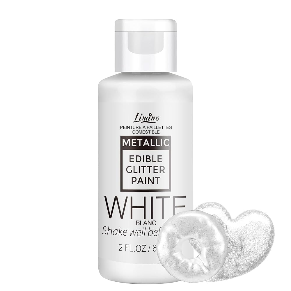 Limino Edible Glitter Paint - Food Grade Metallic Cake Paint, 2 fl. oz, White for Decorating, Baking, Cupcakes
