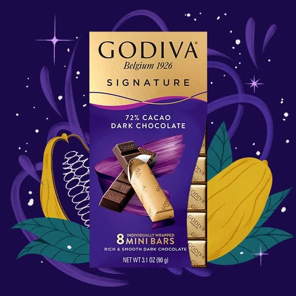 Godiva Signature Dark Chocolate Mini Bars, 72% Cacao, 3.1oz, Pack of 1, Chocolate