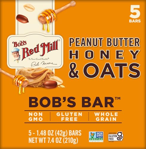 Bobs Red Mill PB Honey & Oats Bar - 5 Count, Non-GMO, Gluten Free, Kosher, Model P110880