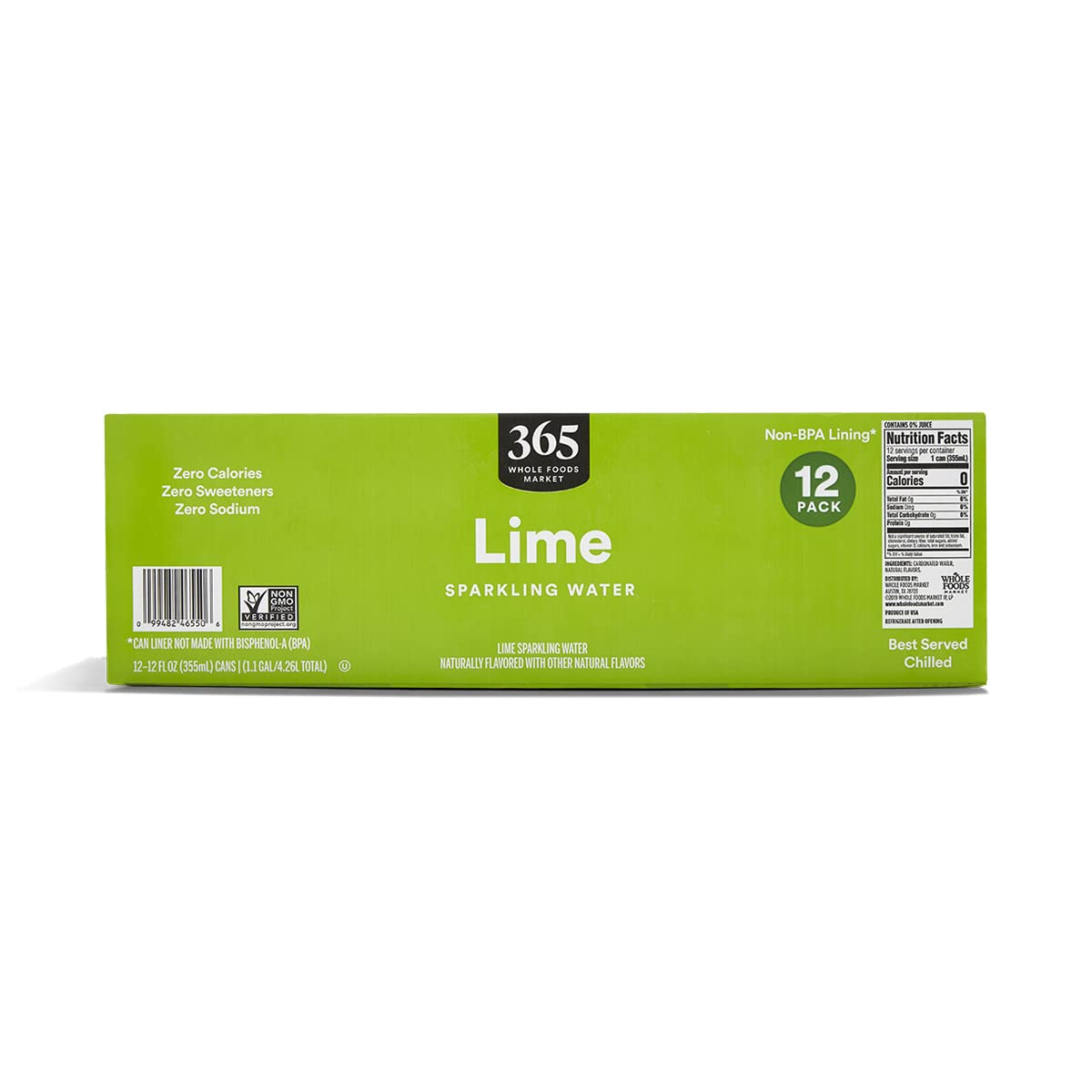 365 by Whole Foods Market Lime Sparkling Water, 12 Fl Oz (Pack of 12) - Refreshing, Naturally Flavored, No Calories