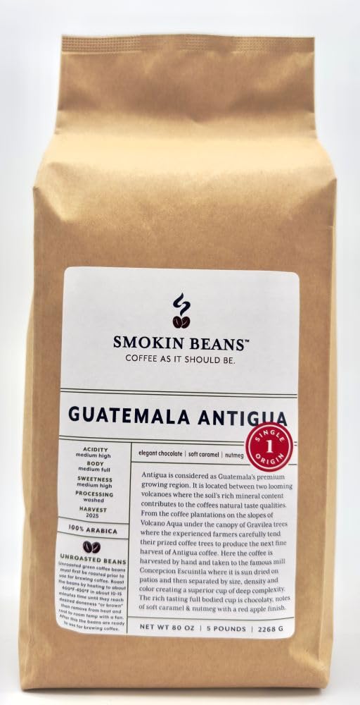 Smokin Beans 5-Pound Unroasted Green Arabica Coffee Beans, Specialty Grade, 80 Ounce