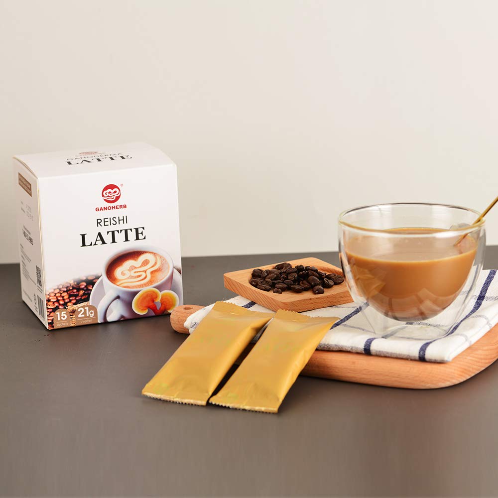 GANOHERB Reishi Mushroom Latte Coffee Powder, 4 in 1 Instant Arabica Coffee with Organic Ganoderma Lucidum Extract to Improve Ap