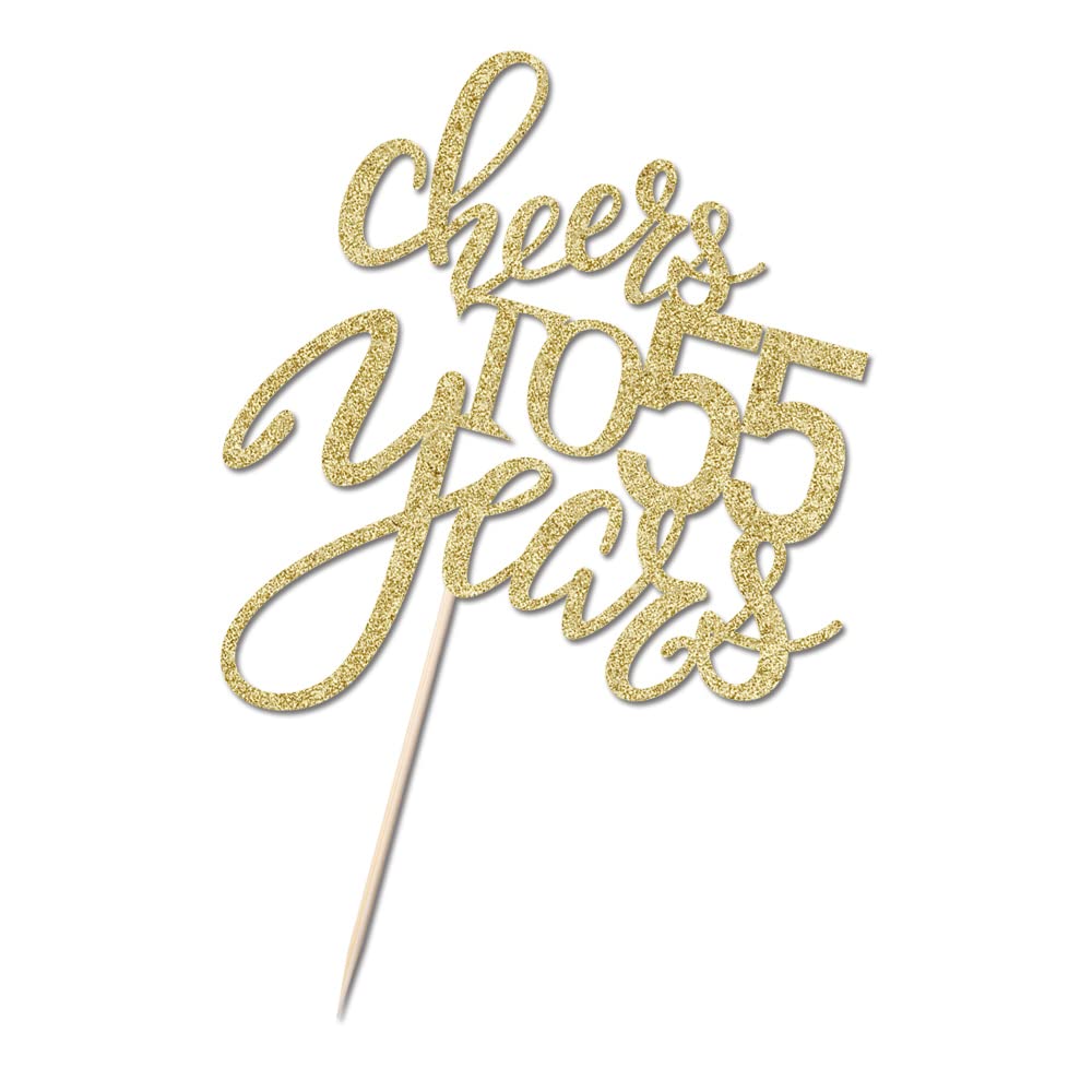 Qertesl Gold Glitter Cheers To 55 Years Cake Topper, Happy 55Th Birthday Cake Decorations,Perfect For 55 Years Cake Decorating,W