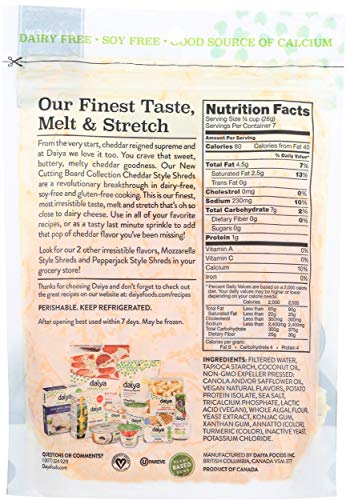 Daiya, Dairy Free Cutting Board Cheddar Style Vegan Cheese Shreds, 7.1 Ounce