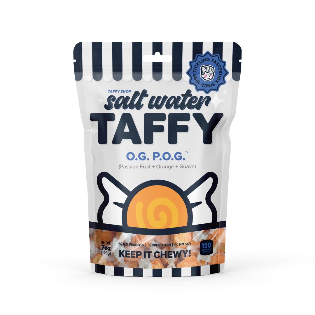 Taffy Shop O.G. P.O.G, Passion Fruit Orange Guava Salt Water Taffy - Gourmet Soft Chewy Candy, Bulk Sweet Snack, Fresh Gift & Gl